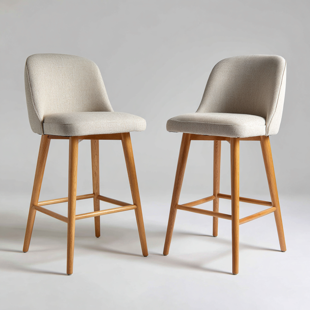 Tabouret de bar bois et tissu - 45x48x95 cm - beige - bois - design moderne-Roomoliq