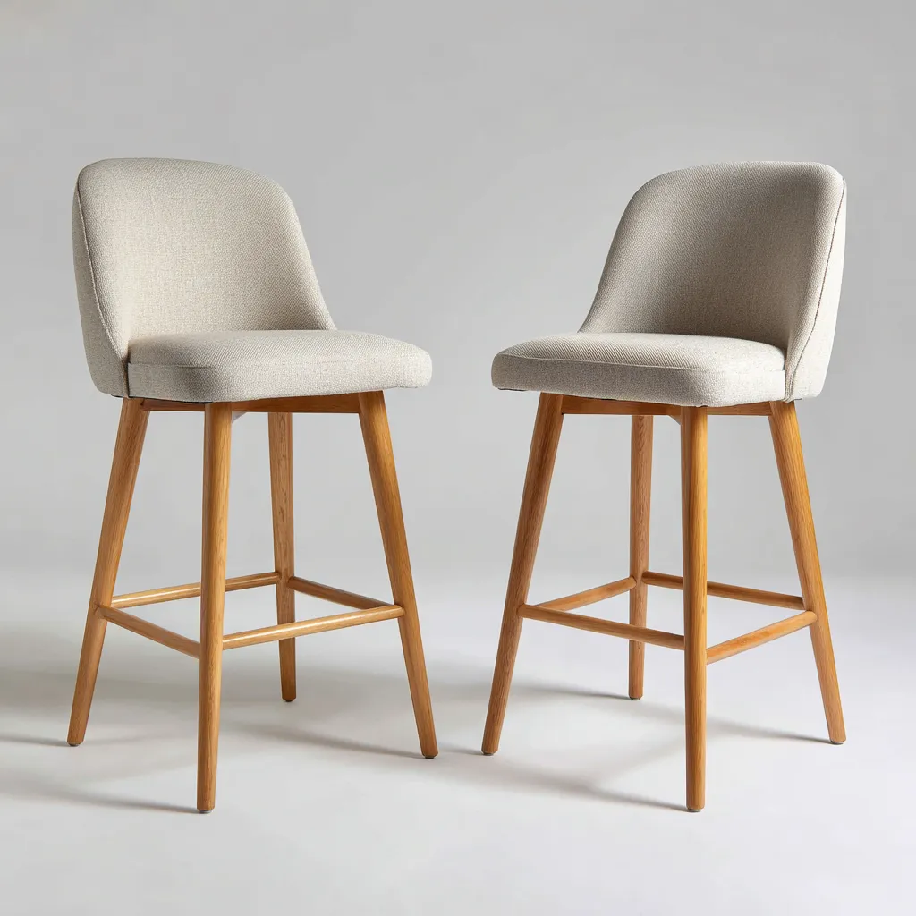 Tabouret de bar bois et tissu - 45x48x95 cm - beige - bois - design moderne-Roomoliq