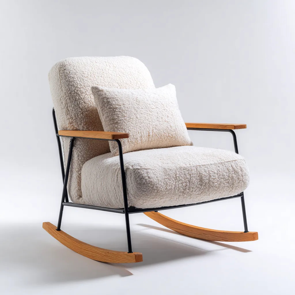 Fauteuil à bascule tissu bouclé 100x72x95 cm - blanc crème - pour salon - design moderne-Roomoliq