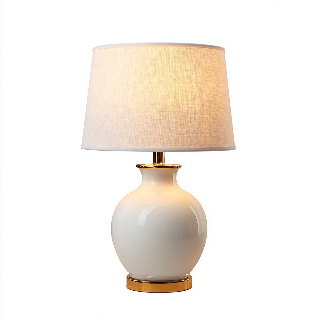 Lampe de table - céramique - métal - 28x42 cm - blanc - or - intérieur - design moderne-Roomoliq