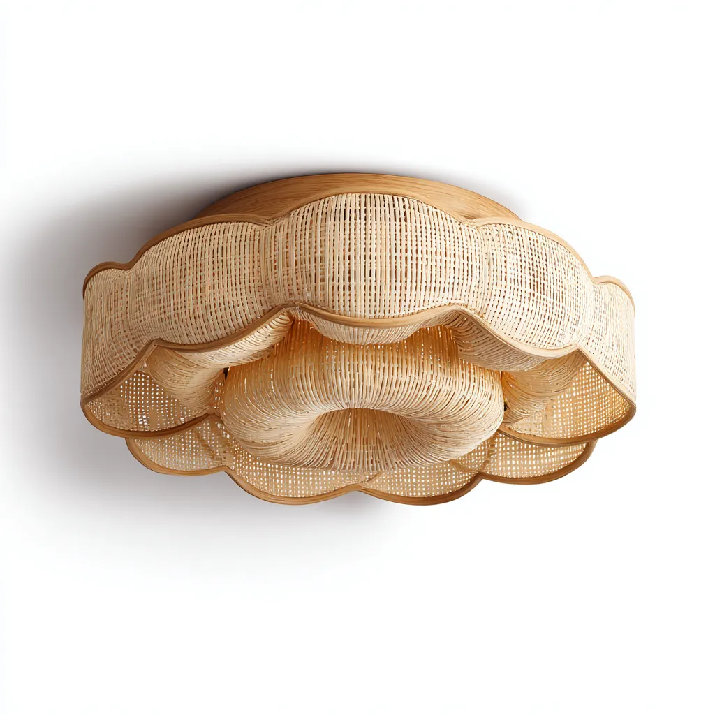 Plafonnier - rotin naturel 46x46 cm - beige - style naturel - adapté à la pièce à vivre-Roomoliq