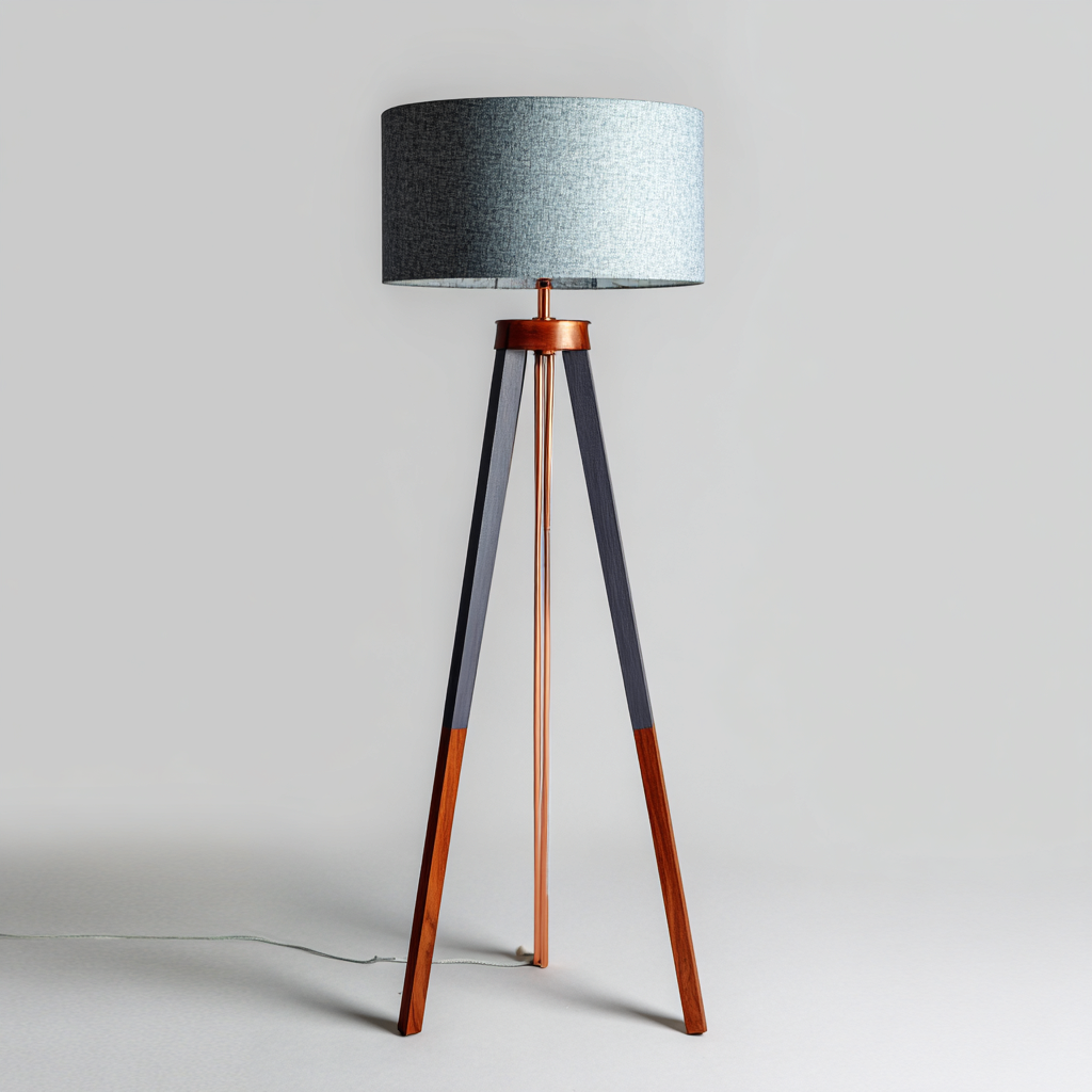 Lampadaire - bois - métal - tissu - 45x45x155 cm - gris - cuivre - marron - adapté au salon - design moderne-Roomoliq