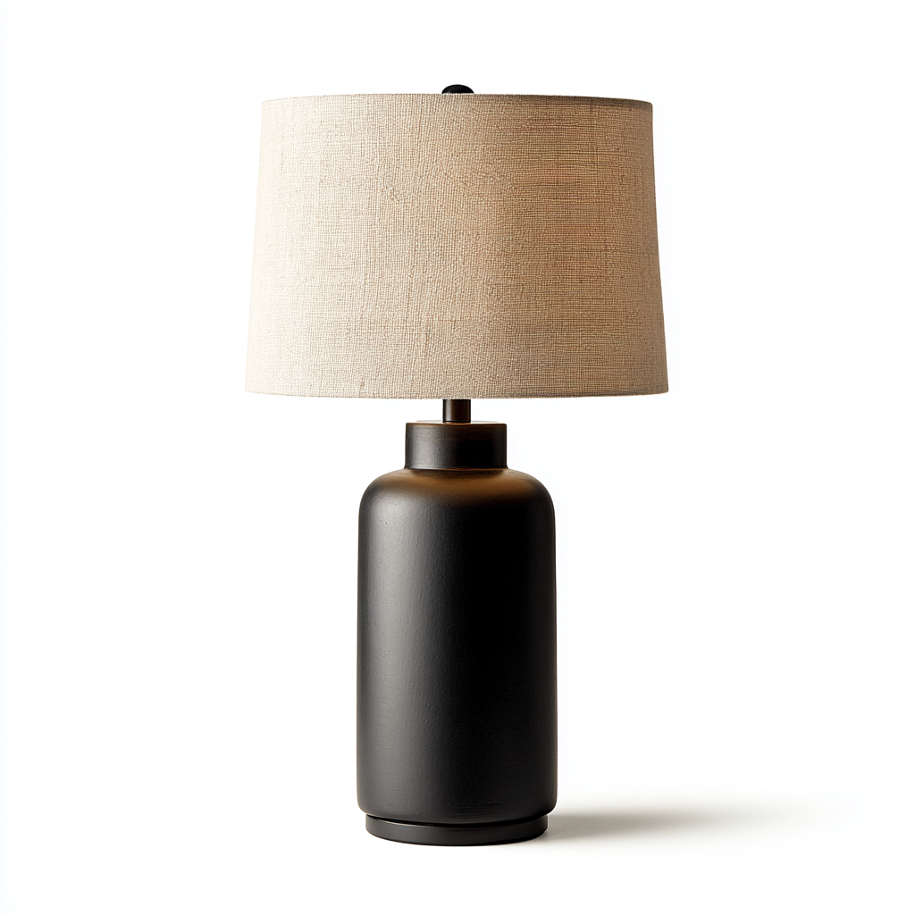 Lampe de table - céramique - tissu - 27x47 cm - noir - beige - intérieur - design moderne-Roomoliq