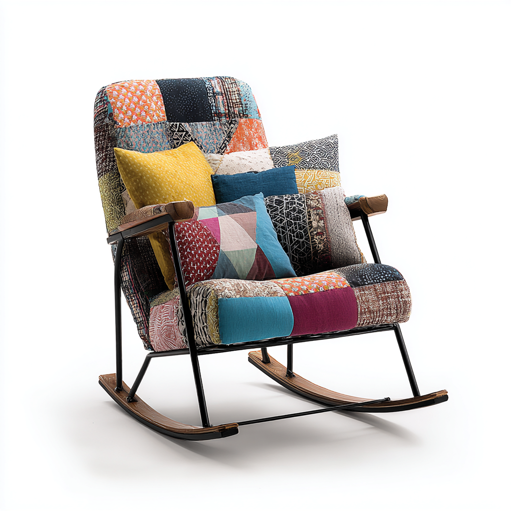 Fauteuil à bascule tissu 95x75x95 cm - multicolore - pour salon - design vintage-Roomoliq