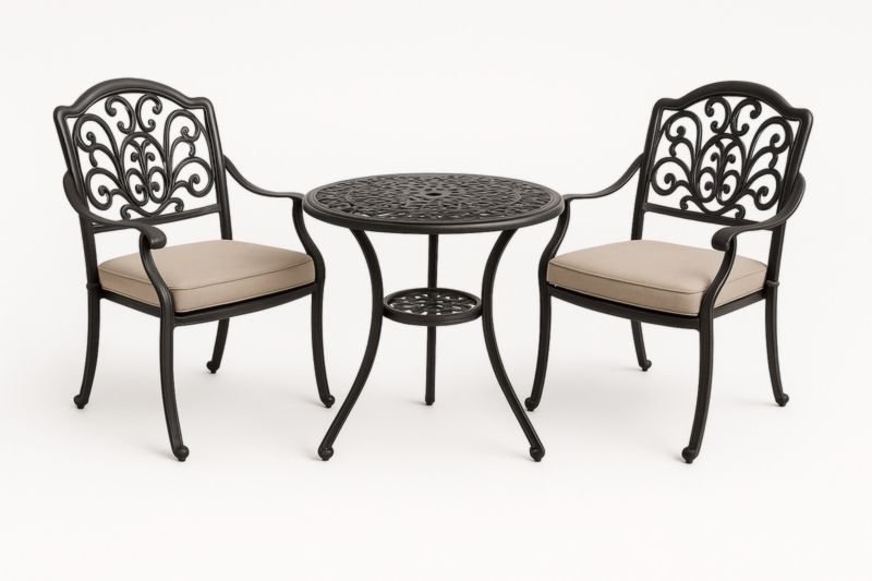 Ensemble mobilier de jardin en aluminium noir avec coussins beiges