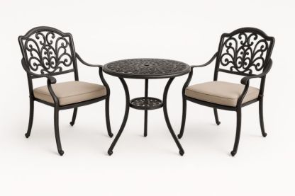 Ensemble mobilier de jardin en aluminium noir avec coussins beiges