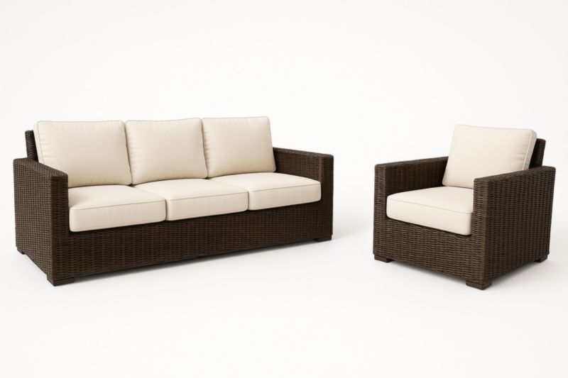 Ensemble Salon de Jardin en Résine Tressée Marron Beige