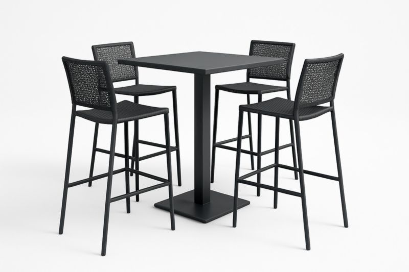 Ensemble table haute et tabourets en métal et polypropylène Noir