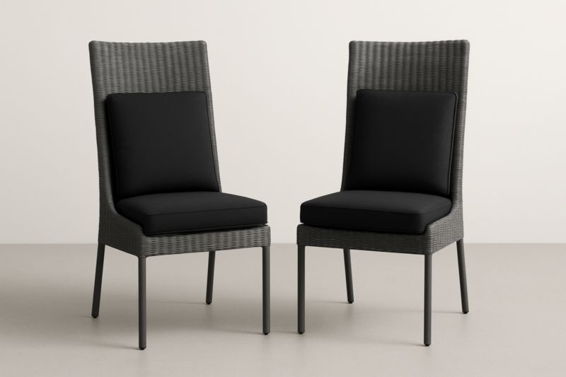 Chaises en Rotin Synthétique Gris avec Coussin Noir