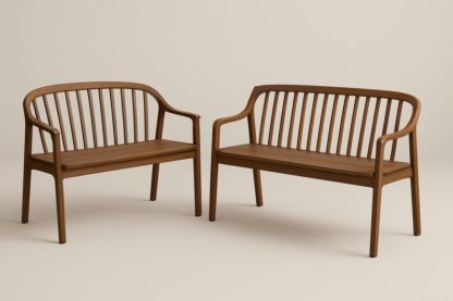 Banc en bois massif marron avec dossier à barreaux 120x60x85 cm ensemble de 2
