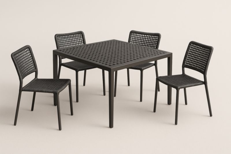 Ensemble de table carrée et 4 chaises en métal tressé noir