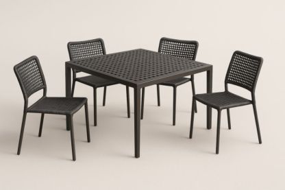 Ensemble de table carrée et 4 chaises en métal tressé noir