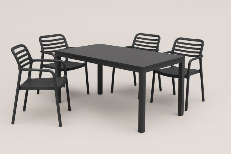 Ensemble table et 4 chaises noir en aluminium et polypropylène