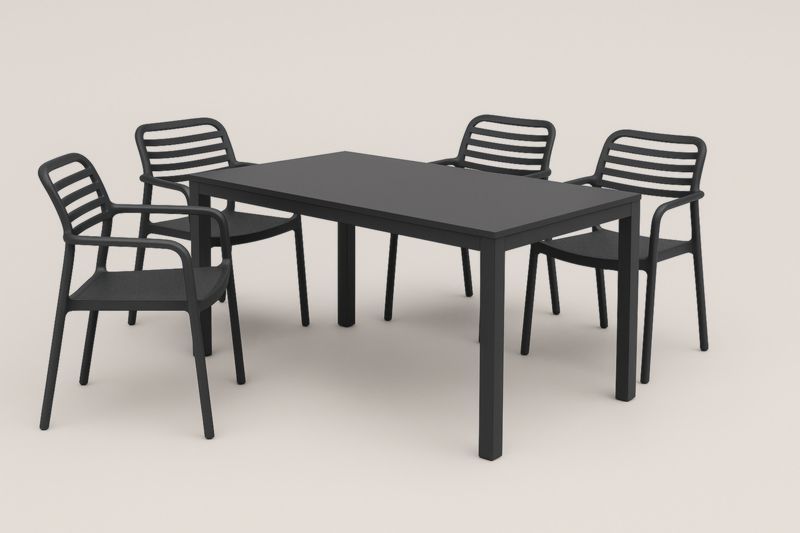 Ensemble table et 4 chaises noir en aluminium et polypropylène