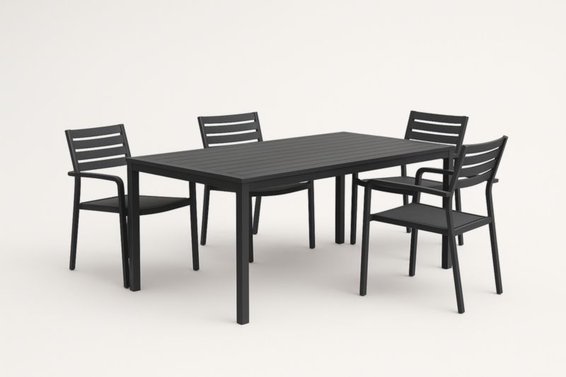 Ensemble de jardin table et 4 chaises en aluminium noir