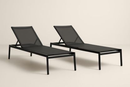 Lot de 2 Chaises Longues de Jardin en Aluminium Noir Réglables
