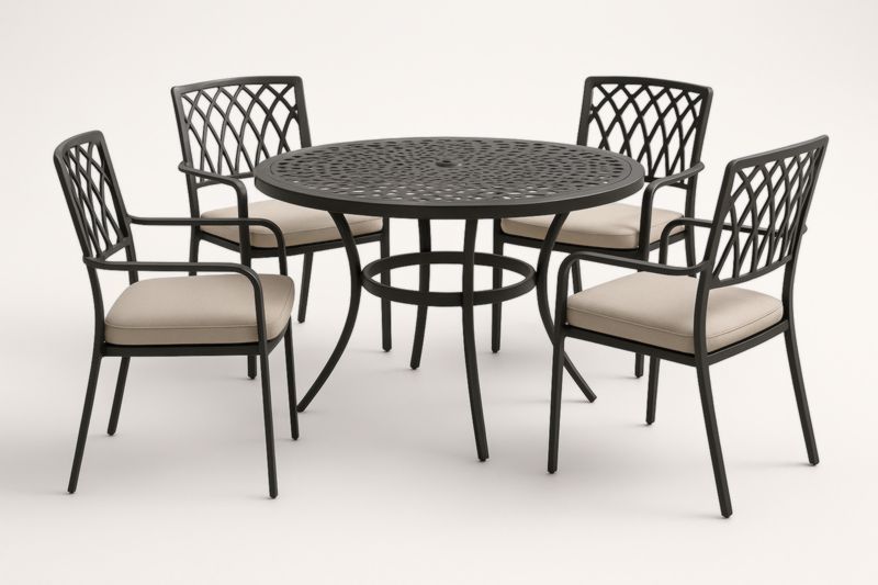 Ensemble de Salle à Manger Extérieur en Aluminium Noir avec Coussins en Polyester