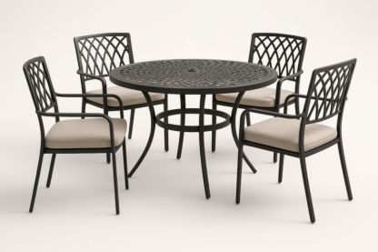 Ensemble de Salle à Manger Extérieur en Aluminium Noir avec Coussins en Polyester