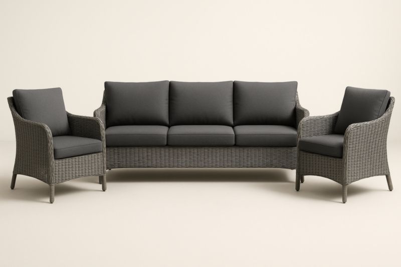 Ensemble de salon en résine tressée et coussins en polyester Gris Foncé