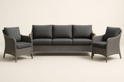 Ensemble de salon en résine tressée et coussins en polyester Gris Foncé