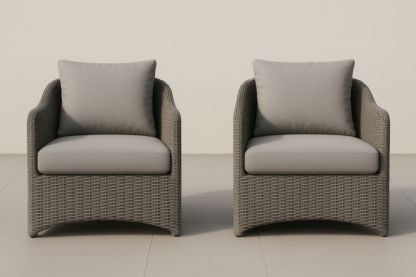 Lot de 2 fauteuils en résine tressée gris avec coussins en polyester