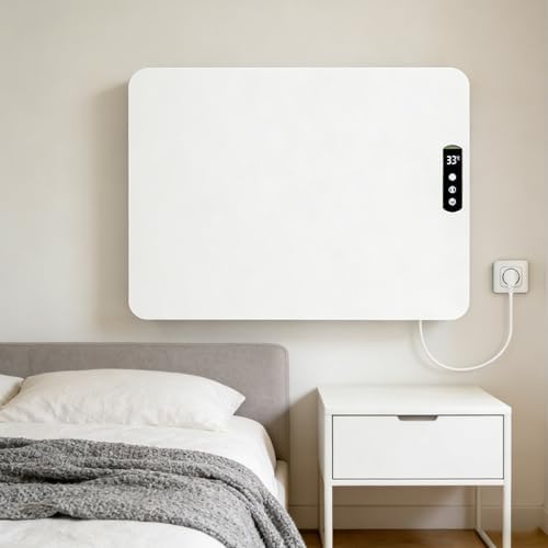 Calefactor de Pared con Control Remoto y aplicación, Funcionamiento silencioso, protección contra sobrecalentamiento, Temporizador de 1 a 24 Horas, Pantalla LCD para Dormitorio.