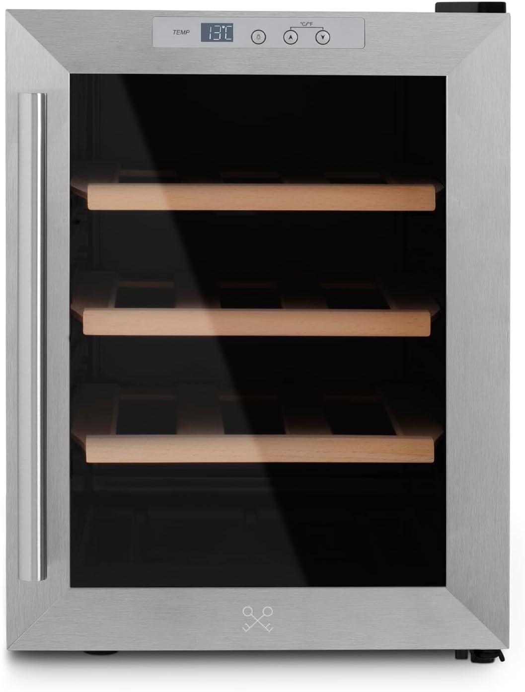 LES PETITS CHAMPS Vinoteca 12 botellas CAVS12, Capacidad 31L, Puertas de acero inoxidable, Ajuste de temperatura de 11°C a 18°C, Sistema termoeléctrico, Iluminación LED, Anti-UV, 3 estantes
