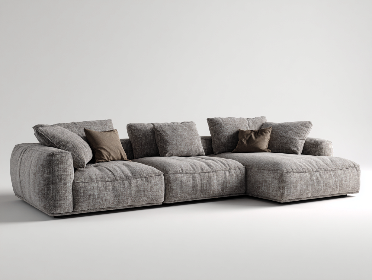 Sofá rinconera tapizado tela 310x185x88 cm - gris claro - para salón - diseño contemporáneo