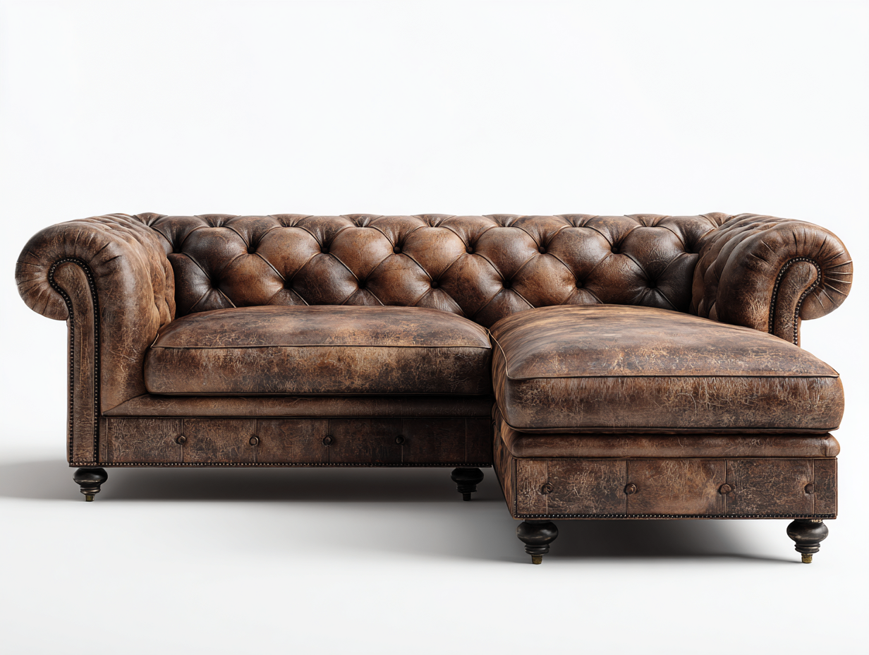 Sofá rinconera tapizado piel sintética 255x155x90 cm - marrón oscuro - para salón - diseño clásico