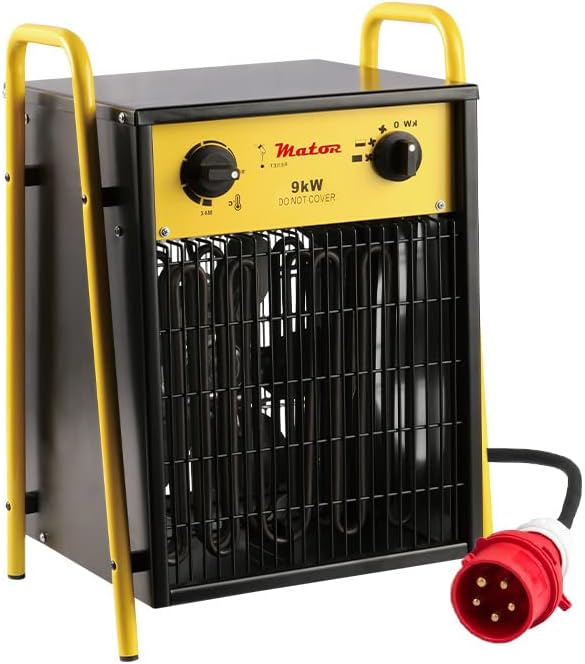 Aerotermo Eléctrico Industrial 9KW - Calefactor Portátil y Ligero con Termostato Ajustable - Tensión de servicio: 400V – 50Hz -Trifásico - EH SQUARE IFH 09
