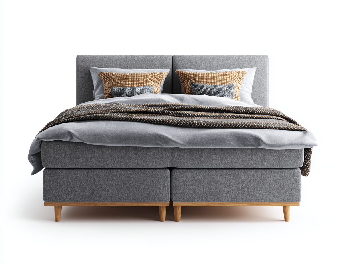 Cama doble tapizada 200x160x115 cm - gris/madera natural - apta para dormitorio - diseño moderno