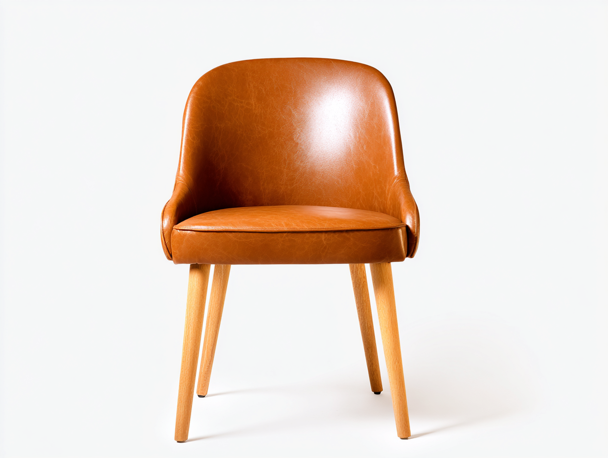 Silla de comedor tapizada en cuero sintético 50x52x82 cm - marrón caramelo/madera natural - para comedor - diseño moderno