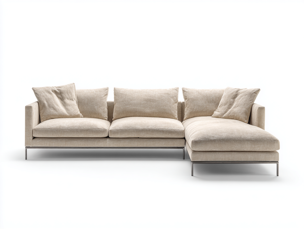 Sofá rinconera tapizado en tela 275x165x82 cm - beige/plateado - apto para salón - diseño moderno