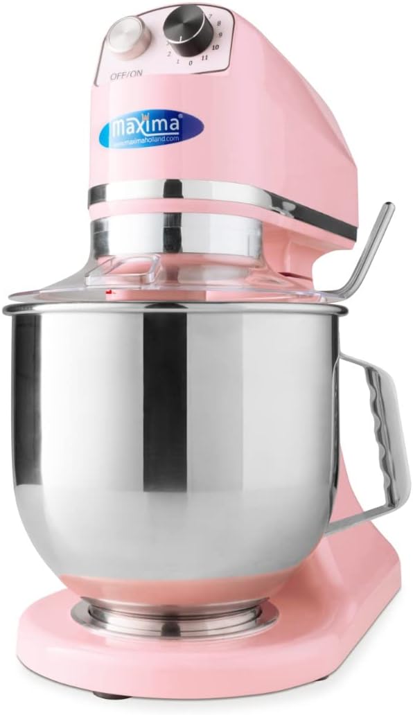 Maxima Máquina de agitación planetaria para Pasteles, Productos pequeños Robot de Cocina MPM 7L Rosa, Acero Inoxidable, 11 Velocidades