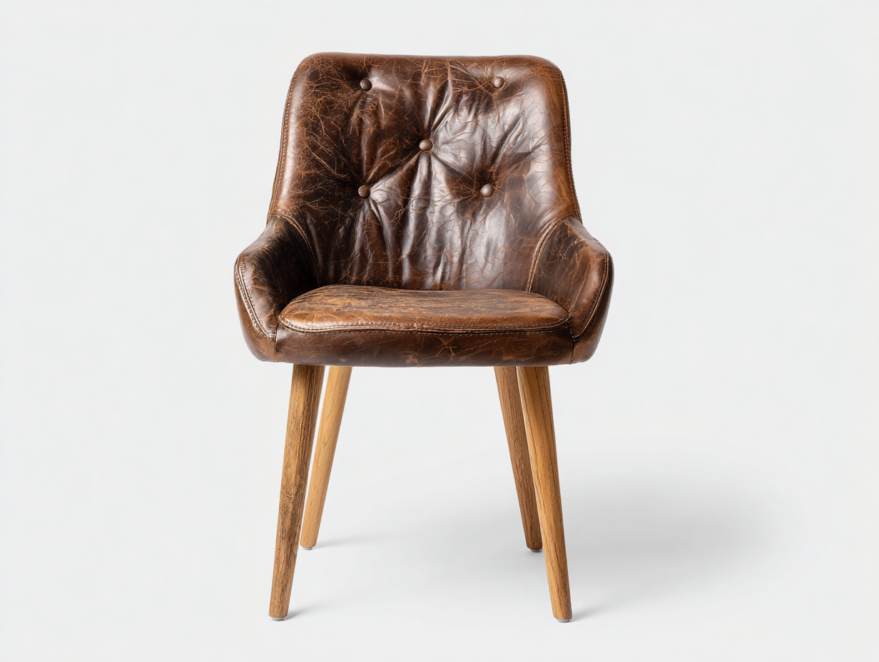 Silla de comedor tapizada en cuero sintético 50x52x84 cm - marrón oscuro / madera natural - para comedor - diseño clásico