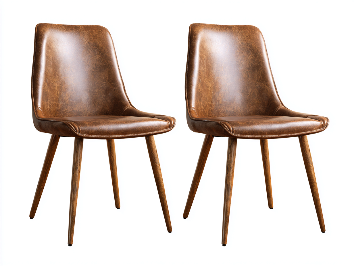 Silla de comedor cuero sintético 52x55x85 cm - marrón oscuro / madera natural - apta para comedor - diseño contemporáneo