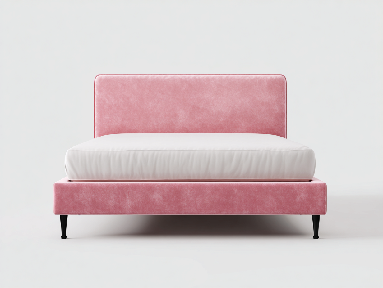 Cama doble tapizada en terciopelo 200x160x95 cm - rosa/negro - apta para dormitorio - diseño moderno