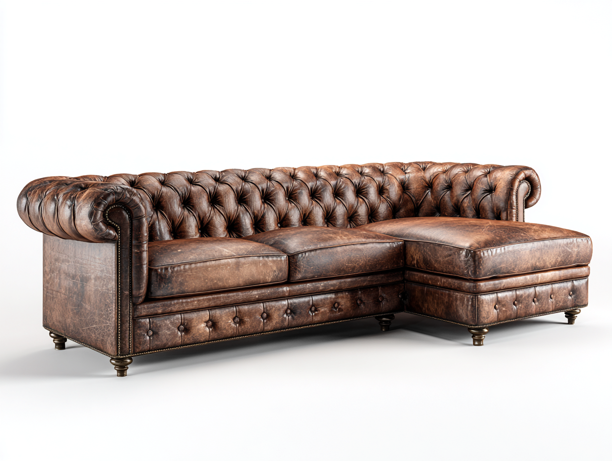 Sofá rinconera tapizado piel sintética 260x160x90 cm - marrón oscuro - para salón - diseño clásico