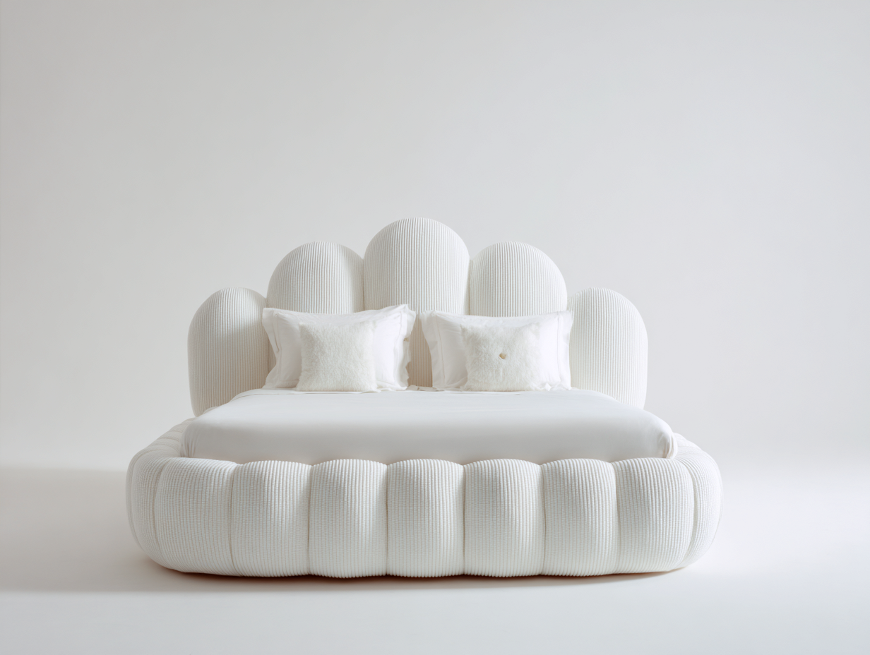 Cama doble tapizada tejido acolchado 200x160x120 cm - blanco - para dormitorio - diseño moderno