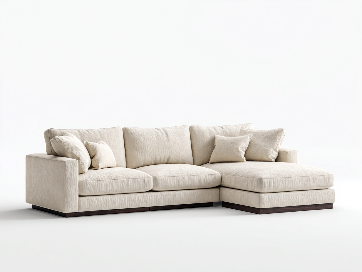 Sofá rinconera tapizado 285x165x88 cm - beige/madera oscura - apto para salón - diseño moderno