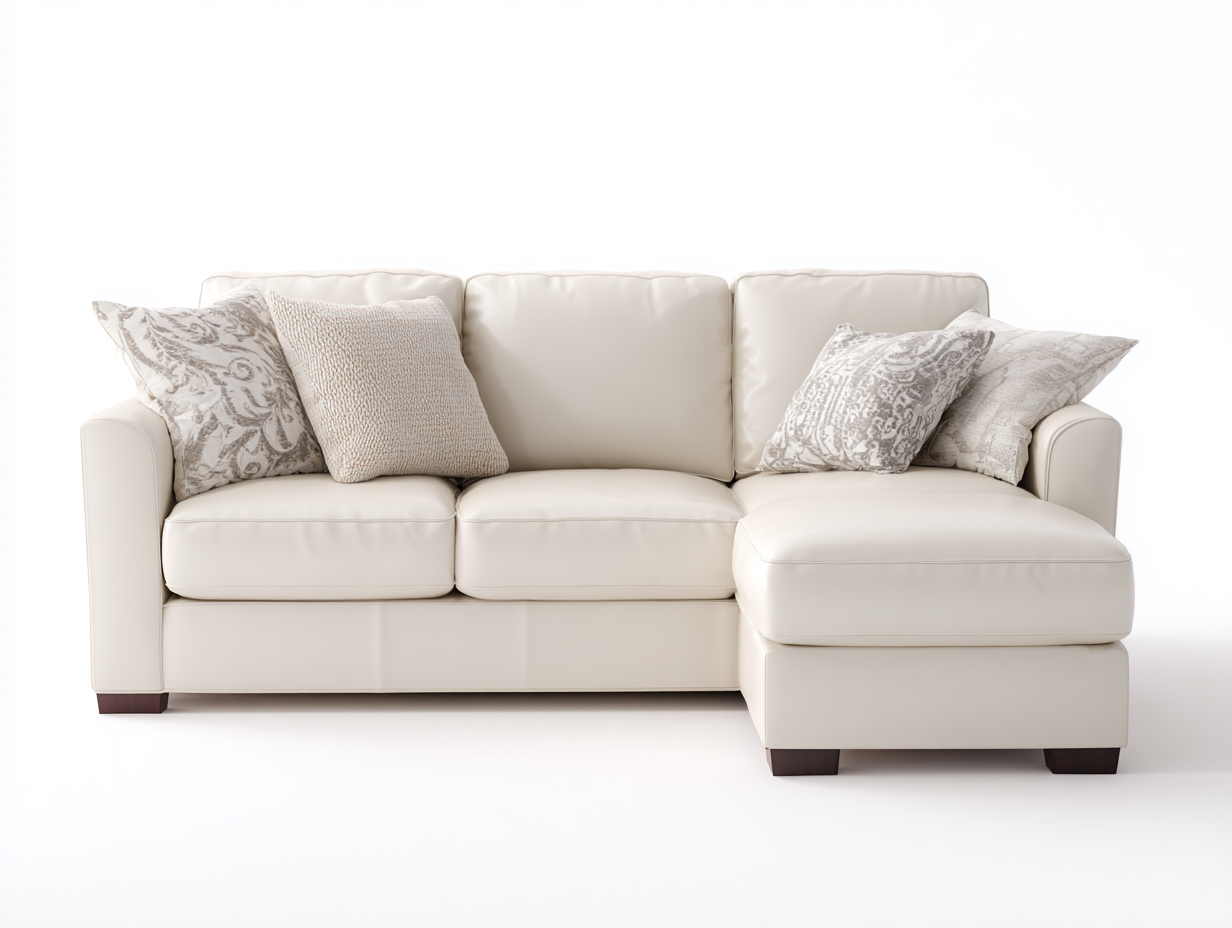 Sofá rinconera tapizado piel sintética - 230x150x90 cm - beige/madera oscura - para salón - diseño moderno