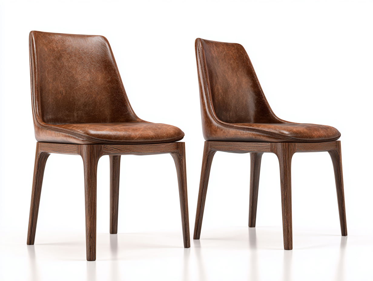 Silla de comedor tapizada en piel sintética 48x50x82 cm - marrón oscuro/madera oscura - para comedor - diseño moderno