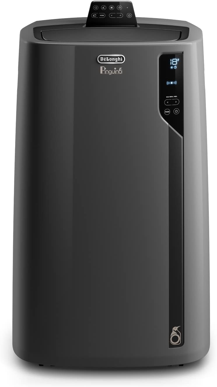 De'Longhi Pingüino PACEL112 Silent Aire Acondicionado Portátil Silencioso con Tecnología Eco Real Feel y Cool Surround, Función Deshumidificadora, 2.9 kW, 63 dB, Plástico, Negro, Clasa A, hasta 110m3
