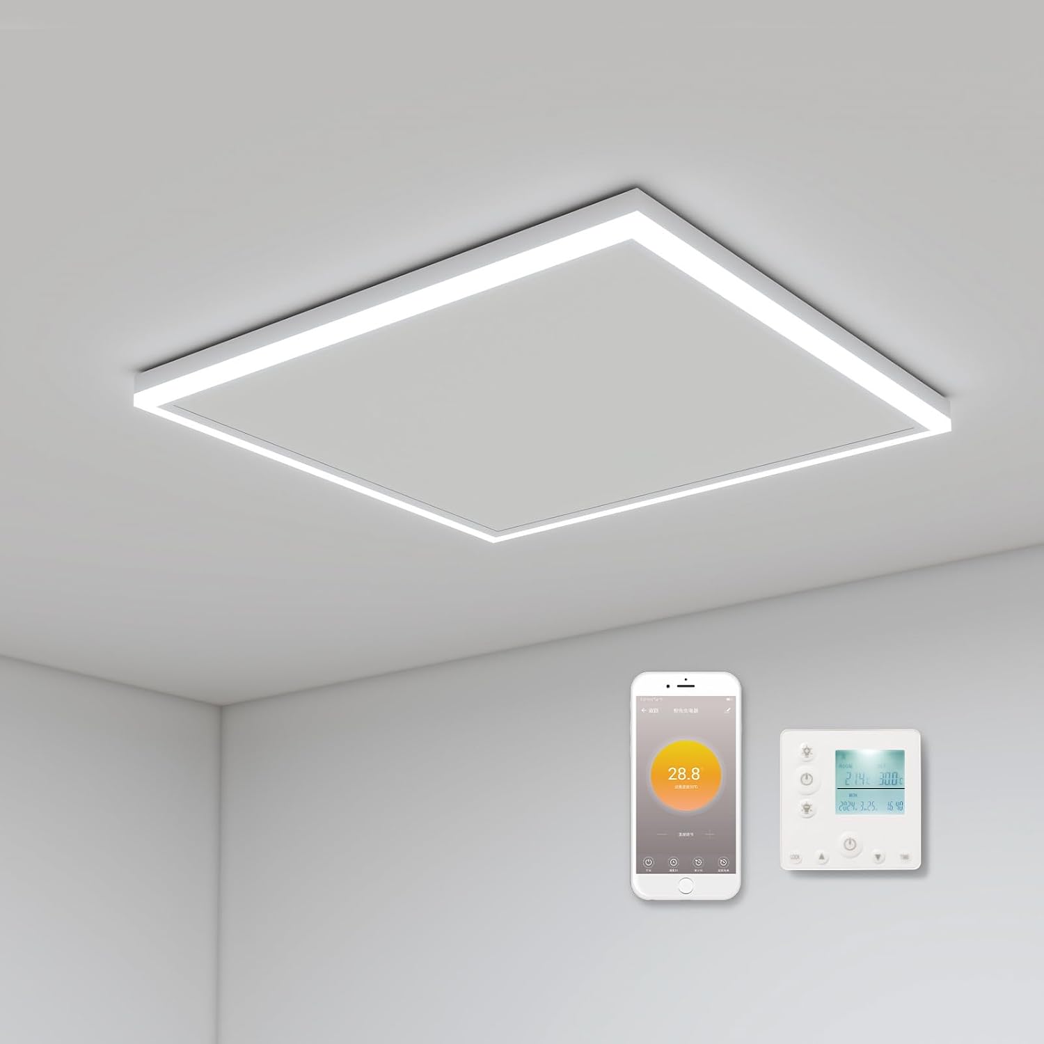 Calefacción por infrarrojos de techo con termostato 400 W – LED iluminación y control mediante