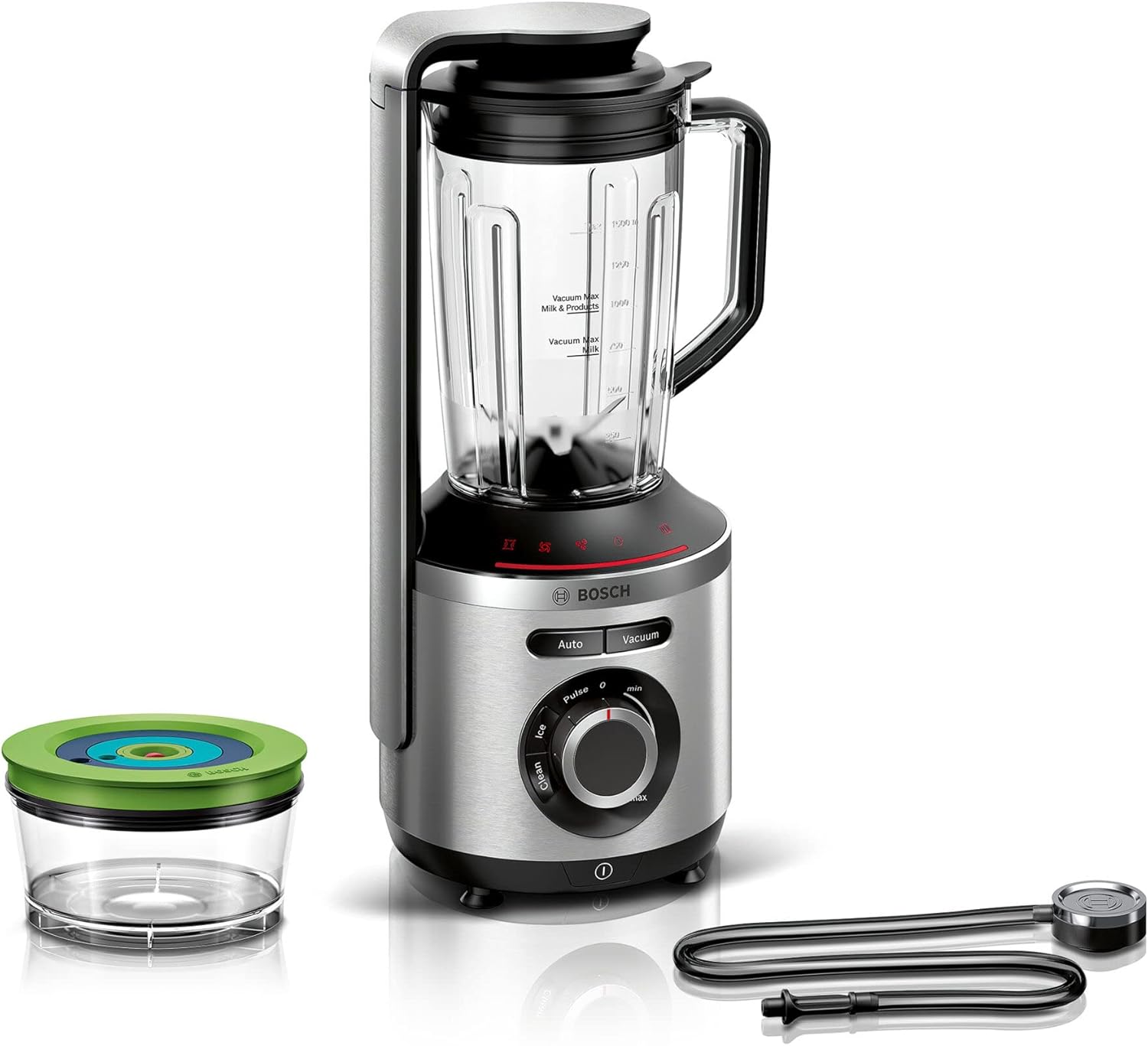 Bosch Hogar Bosch MMBV622M VitaMaxx - Batidora de vaso al vacío, con potencia de conexión 1000W, color plata, incluye Jarra de plástico tritán 1,5L y recipiente de vacío 0,75L