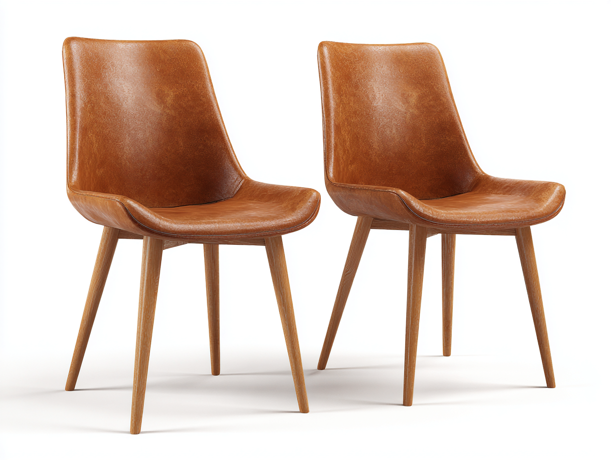 Silla de comedor acolchada en piel sintética 48x50x82 cm - marrón claro / madera natural - para comedor - diseño moderno