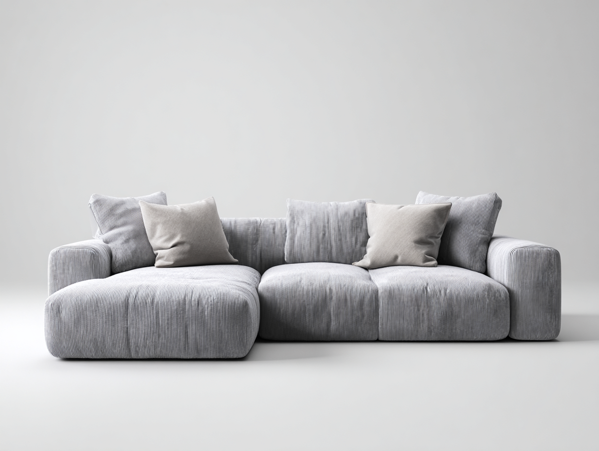 Sofá rinconera tapizado 290x185x85 cm - gris claro - apto para salón - diseño moderno