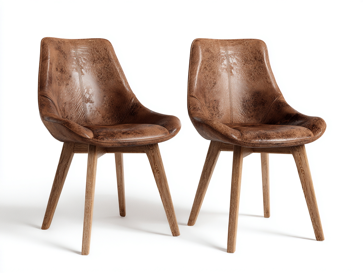 Silla de comedor cuero sintético 52x56x84 cm - marrón oscuro / madera natural - apta para comedor - diseño contemporáneo