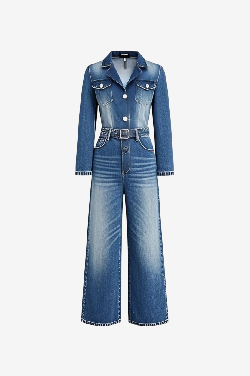 Long Sleeve Denim Jumpsuit