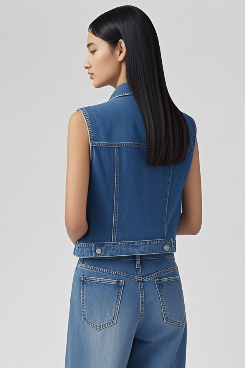 Shrunken '90s Linen + Denim Vest